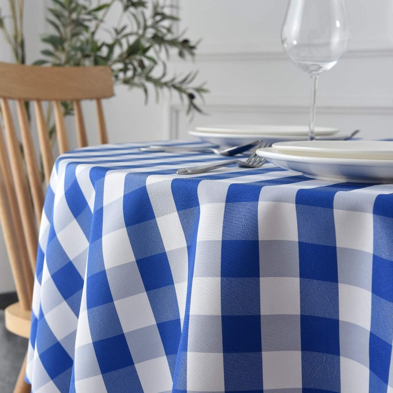 maxmill Round Checkered Tablecloth Spillproof Wrinkle Free Heavy Weight Gingham Table Cloth for Circular Table Cover Buffalo Plaid for Buffet Banquet Parties Holiday Dinner 70 Inch Blue and White - Image 5